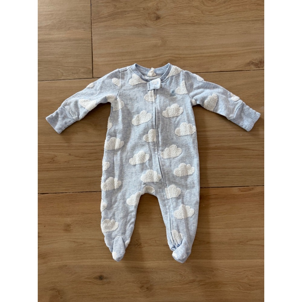 Baby Gap Cloud Print Footed Sleeper Blue White Zip Up Pajamas 0-3 Months